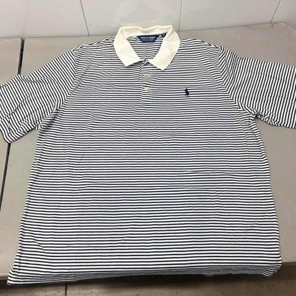 Vintage Polo Golf Navy & White striped polo shirt. 2XL